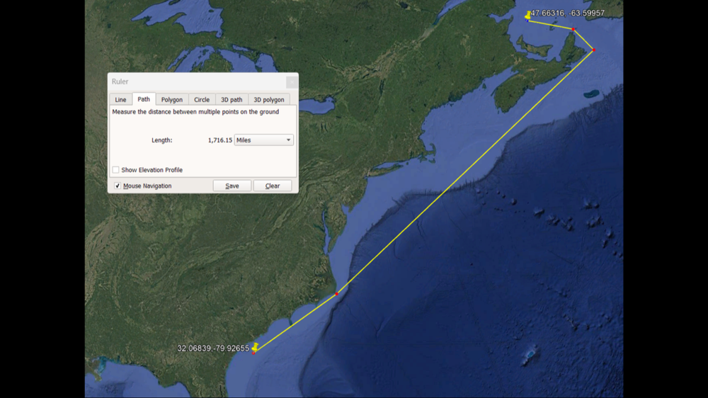 This map provided by OCEARCH shows the trip the shark made without giving away her location. OCEARCH map 