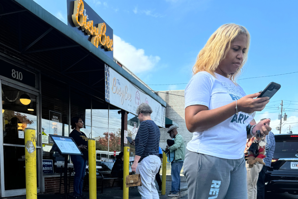 People in line to eat at Busy Bee's