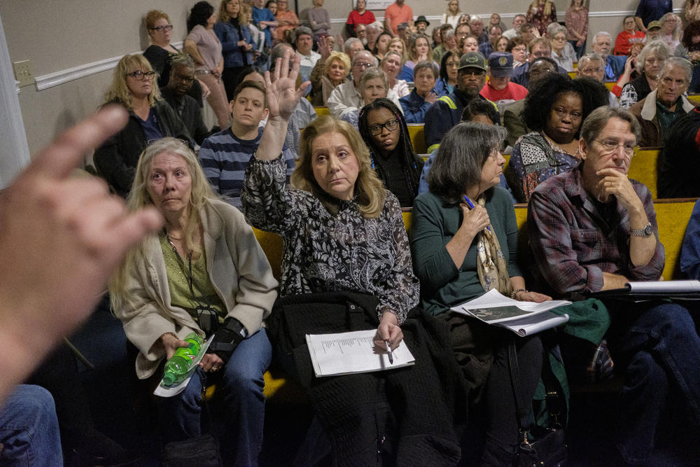 Residents of Juliette, in Monroe County, during a town meeting on coal ash and their drinking water in 2020. 