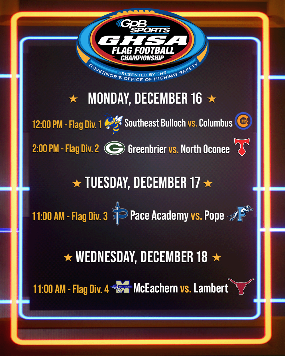 Flag schedule