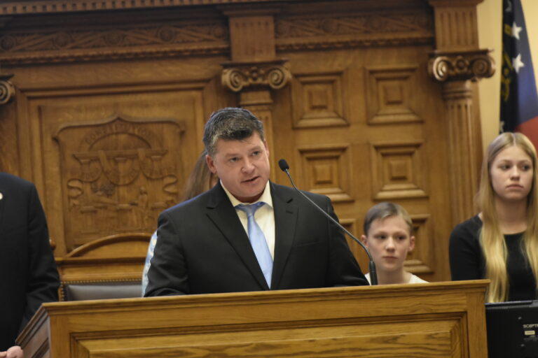 Jason Riley, father of Laken, spoke to Georgia state senators March 20 about his daughter’s killing as she went for a run at the University of Georgia. Ross Williams/Georgia Recorder
