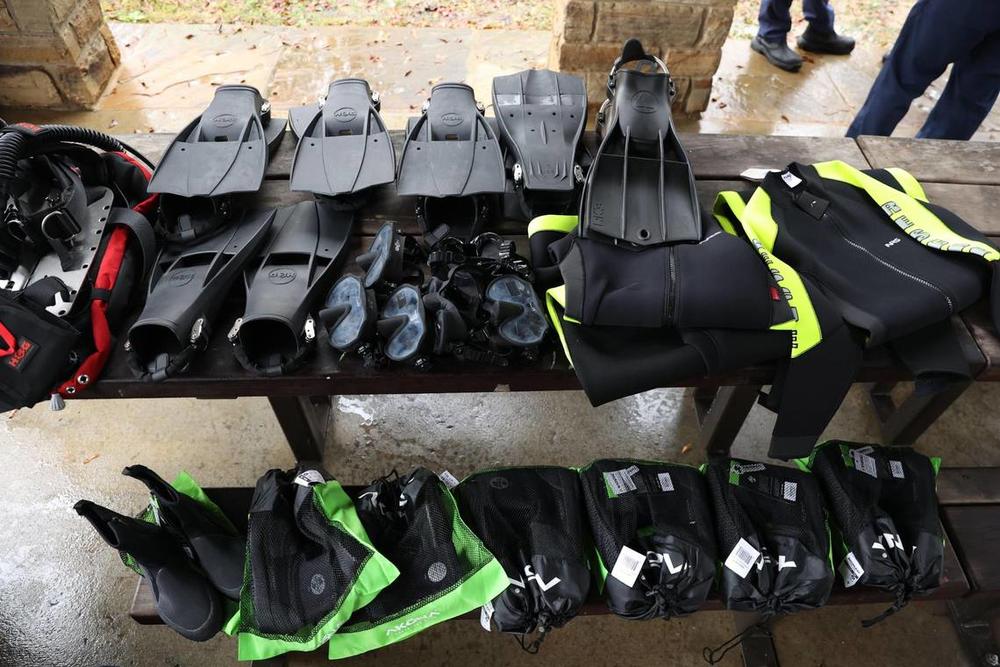 New scuba equipment from the Bibb County Sheriff’s Office sits out on a table on Tuesday, Dec. 10, 2024 at Amerson River Park in Macon, Georgia. The Bibb County Sheriff’s Office announced acquiring new scuba equipment that they will lend out to Macon-Bibb County Fire Department dive team to help in water emergencies. The money for the equipment was raised by the Macon-Bibb Law Enforcement Foundation. Katie Tucker/The Telegraph