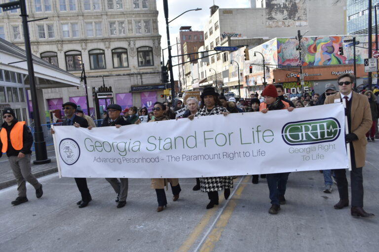Anti-abortion activists march through downtown Atlanta Friday as part of the Georgia Stand for Life march. Ross Williams/Georgia Recorder