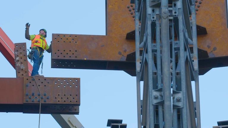 An ironworker at a construction site.