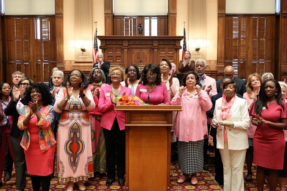 Georgia state representatives wore pink to show their support to fellow colleague Rep. Patty Stinson. Credit: Georgia House of Representatives 
