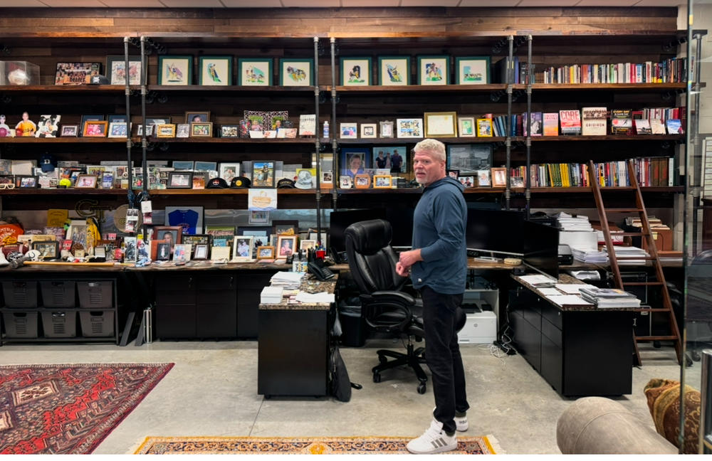 Attorney Pete Wellborn inside his office that showcases memorabilia
