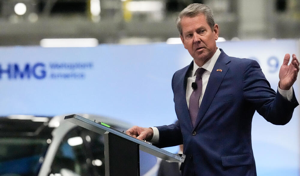 Georgia Gov. Brian Kemp speaks during a media tour and grand opening at the Hyundai Motor Group Metaplant America, March 26, 2025, in Ellabell, Ga. 