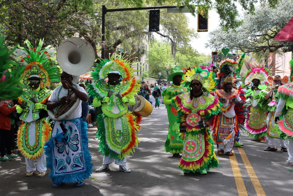 The Barabbas and The Tribe from the Bahamas joined Savannah's local business, The Original Crab Shack, for a dance performance during the parade. Credit: The Original Crab Shack