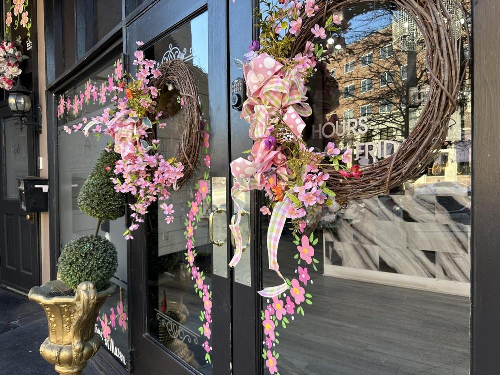 Say Yes 2 the Address Realty on Second Street decorated its doors with cherry blossom wreaths.