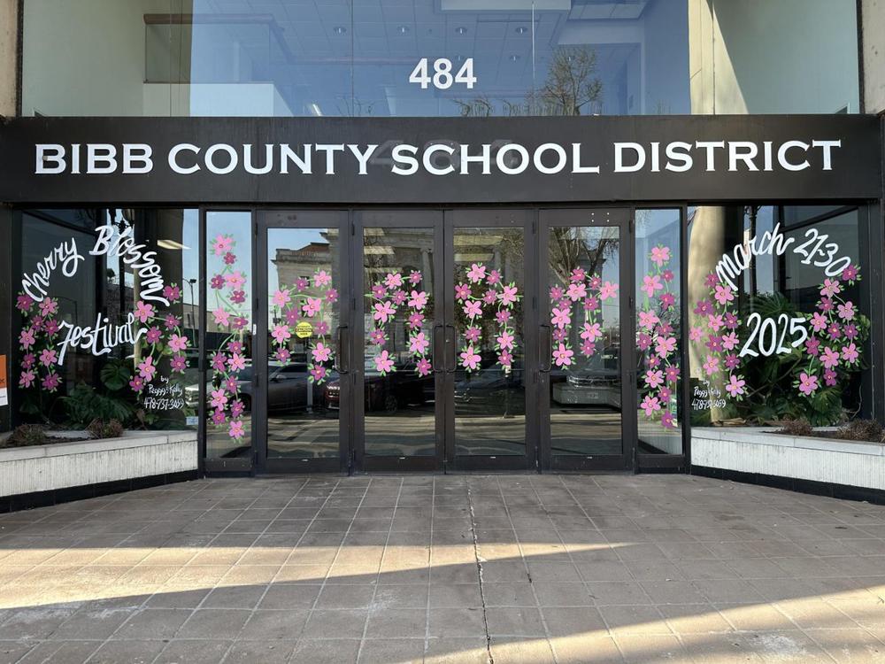 The Bibb County School District also highlighted the Cherry Blossom Festival on its doors on Mulberry Street. (Liz Fabian)