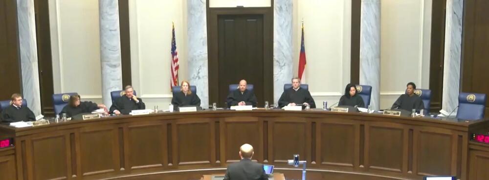 Attorney Philip Thompson argues his case in front of the Georgia Supreme Court April 16, 2025. Credit: Screenshot from https://www.gasupreme.us/oa-april-16-2025/