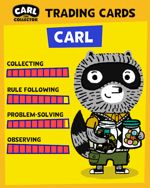 Carl loves collecting, rule following, problem-solving, and observing.
