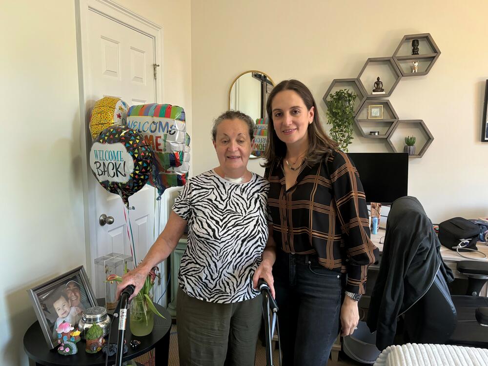 Luz Ospina and Linda Perez in their home in April 2024.