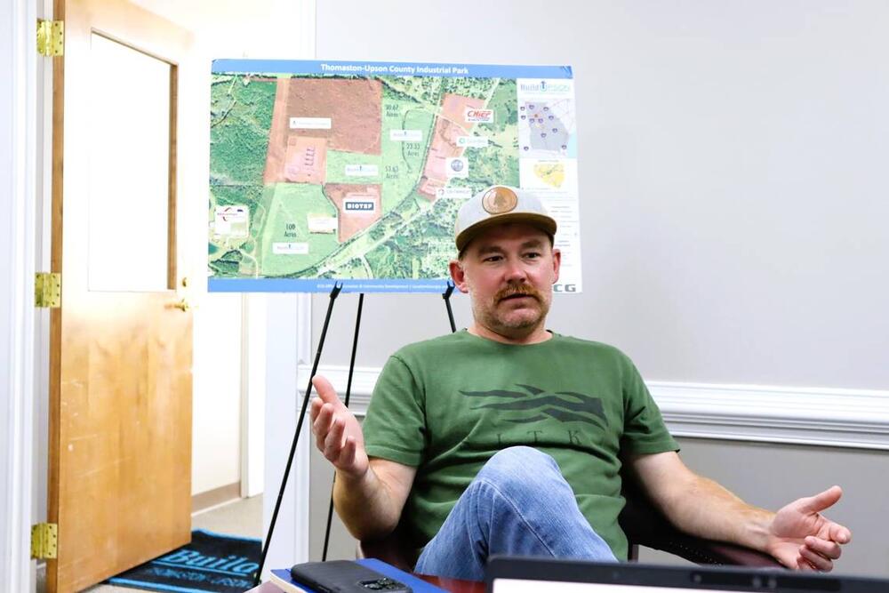 Chase Fallin, Industrial Development Authority Board chairman, explains why he supports Brightmark and itsmission to bring the Thomaston Circulatory Center to Upson County. Kala Hunter  