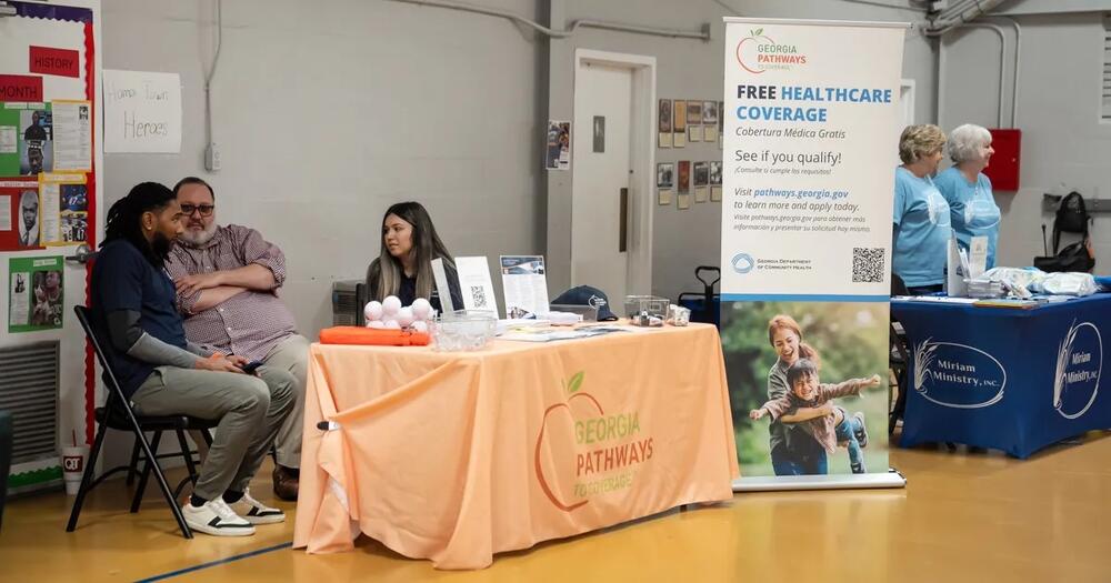 Few people stopped by the Georgia Pathways booth at the Washington County Health Fair in Sandersville, Georgia, in March. Credit: Nicole Craine for ProPublica