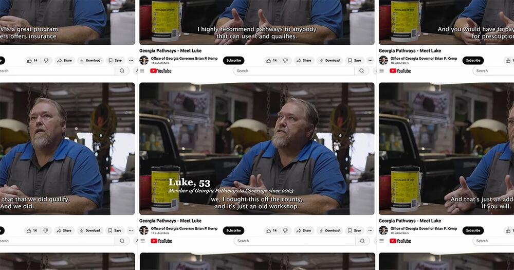 Luke Seaborn appeared in a 2024 promotional video for Georgia Pathways to Coverage, the state’s insurance program. “I used to think of Pathways as a blessing,” Seaborn recently told The Current and ProPublica. “Now, I’m done with it.” Credit: Photo Illustration and YouTube screenshots by ProPublica