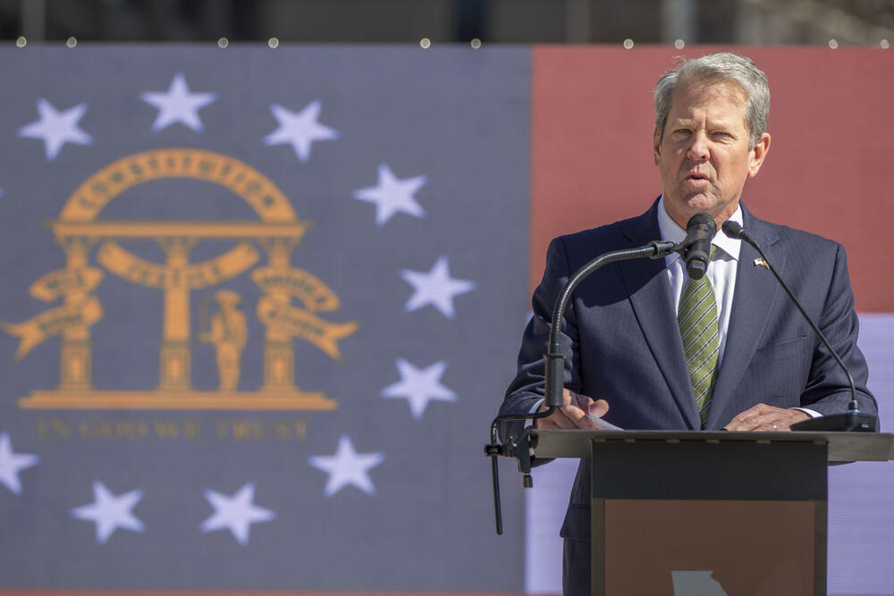 Georgia Gov. Brian Kemp speaks at the March for Life held outside the state Capitol on March 6, 2025.