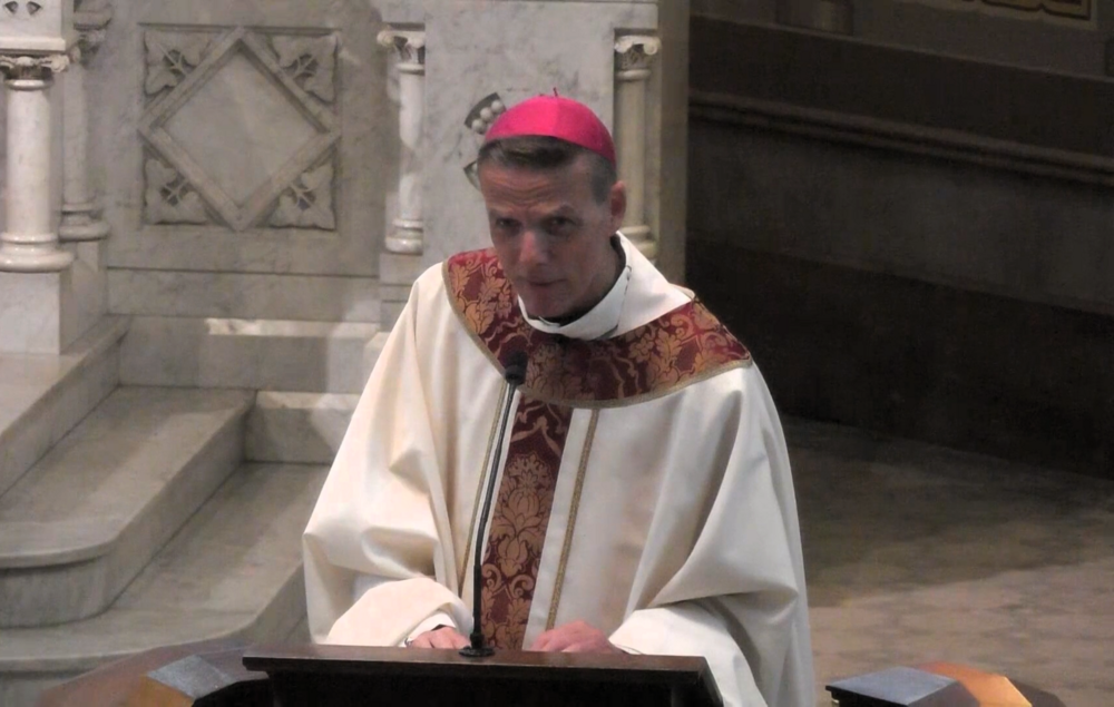 Bishop Stephen Parkes delivers a homily at the Cathedral Basilica of St. John the Baptist in Savannah on May 10, 2025.