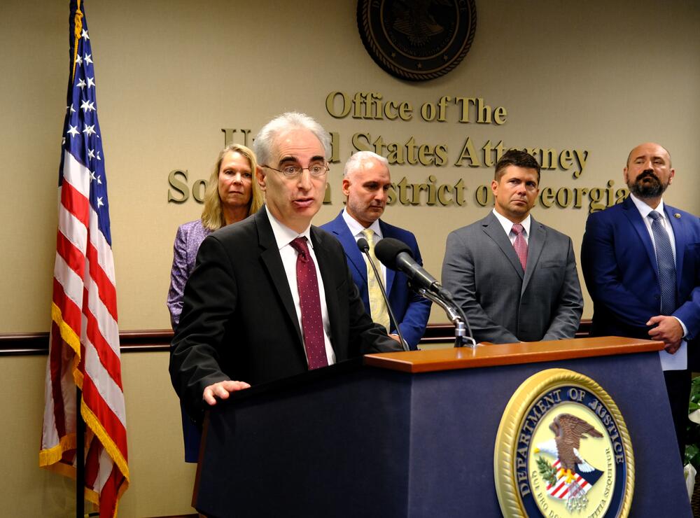 Department of Justice Violent Crime and Racketeering Section Chief David Jaffe speaks during a news conference in Savannah on May 15 at the U.S. Attorney's Office for the Southern District of Georgia.