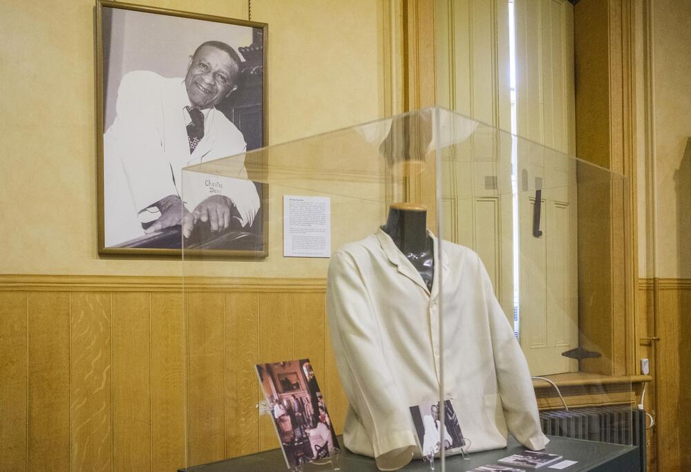 Photos of Chester Davis and his jacket on display in the new exhibit at Macon's historic Hay House mansion devoted to the Black people who during and after slavery ran the house. You can hear Davis' voice in part of the current house tour. 