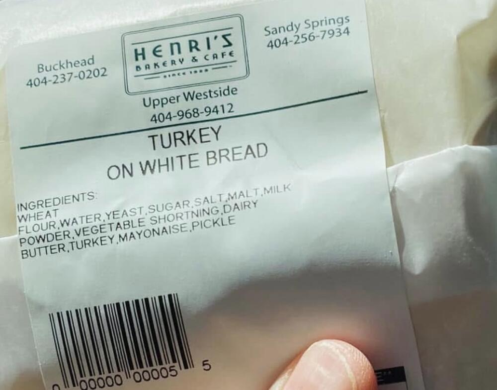 Henri's Bakery & Cafe Sandwich Label