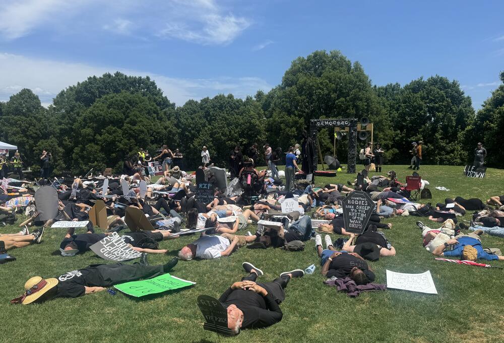 Demonstrators stage a "die in" at Atlanta's Piedmont Park Sunday