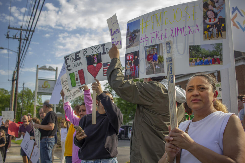 Daita Cristobal, mother of Ximena Arias-Cristobal, during a protest agaisnt her daughters detention held in Dalton on May 14, 2025.