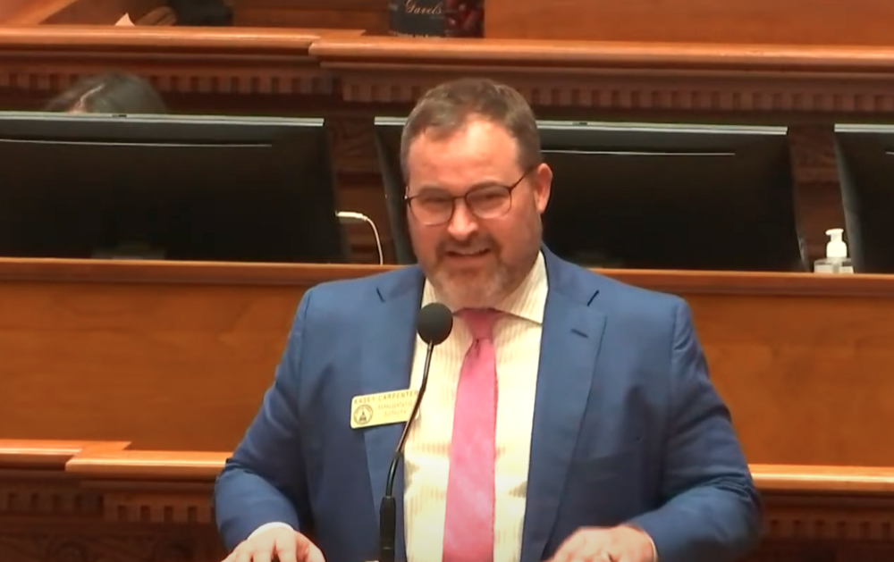 Rep. Kasey Carpenter of Dalton on the Georgia House Floor. In 2024, he voted against House Bill 1105, the Georgia Criminal Alien Track and Report Act of 2024. He believes changes to the law are needed during the 2026 General Assembly. (Screenshot)