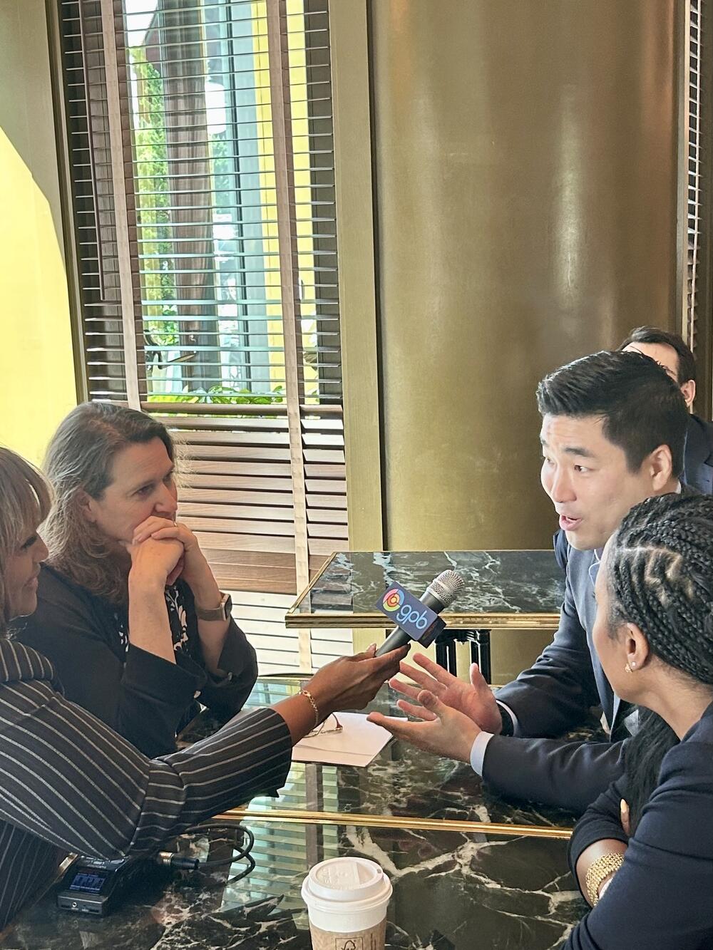 GPB Lawmakers host Donna Lowry interviews Georgia Rep. Sam Park at the NewDEAL Forum in May 2025.