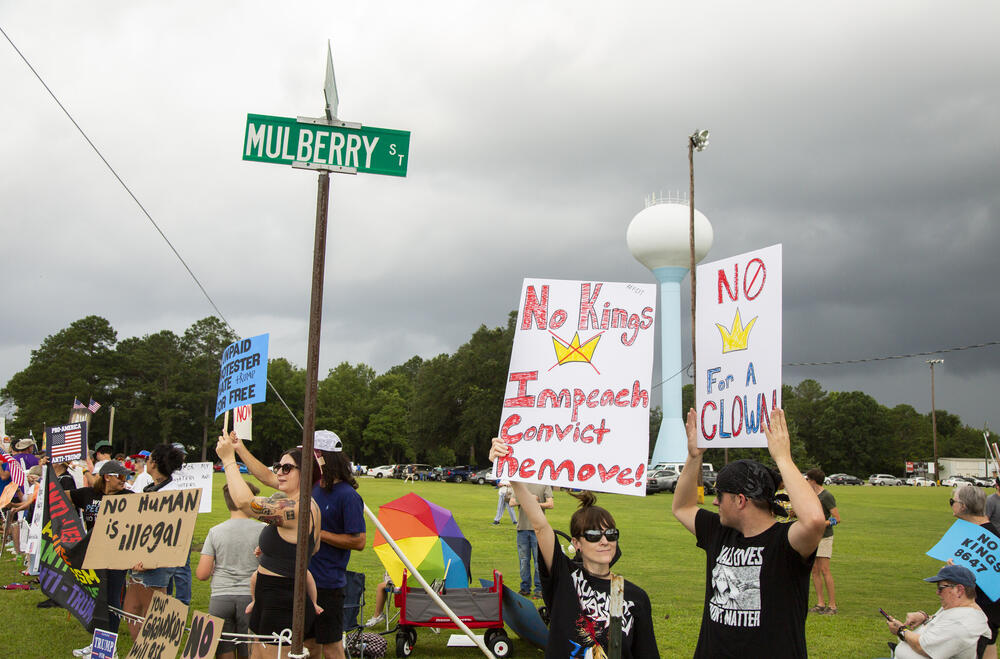 Warner Robins No King Protest on June 14, 2025. Grant Blankenship/GPB News