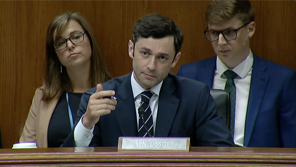 At a June 17, 2025, hearing of the U.S. Senate Appropriations Subcommittee, Georgia Sen. Jon Ossoff highlighted commitments from military branches to Georgia military construction projects. Screenshot