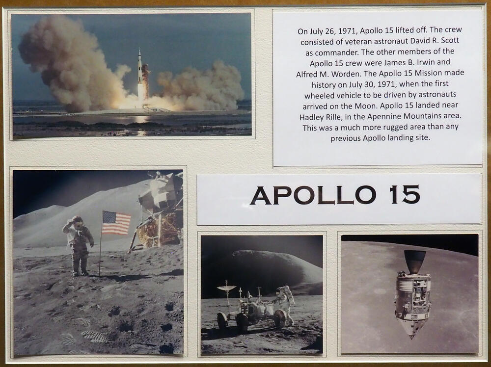 A collage of photos from the 1971 Apollo 15 moon mission