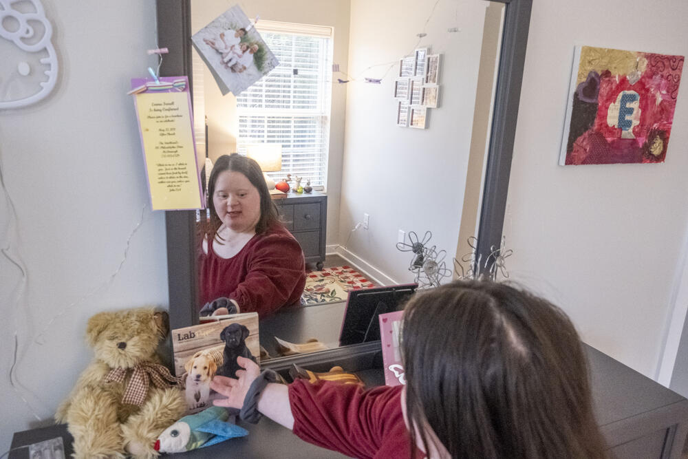 Emma Farrell gives a room tour at her new apartment in the Soaring Heights community in Conyers in January, 2025.
