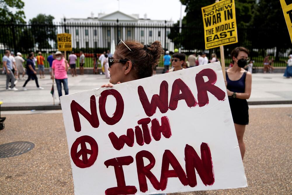 Demonstrators rally outside the White House, Sunday, June 22, 2025, in Washington, to protest the U.S. military strike on three sites in Iran early Sunday.