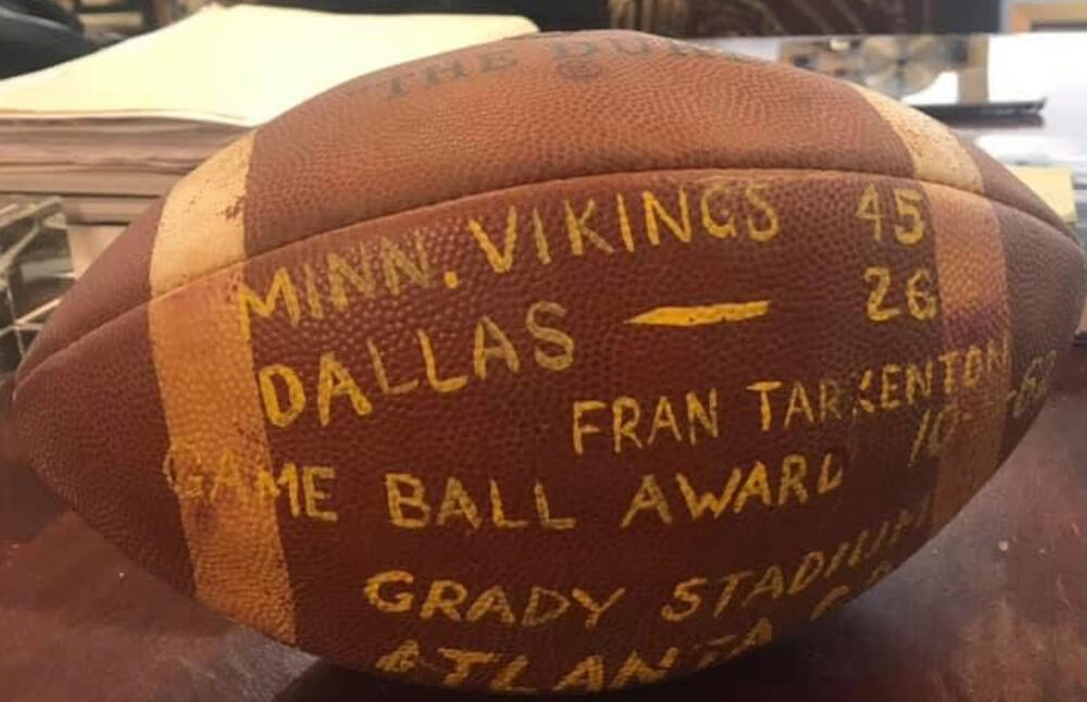 Minn. Vikings 45 - Dallas 25, Game Ball presented to Fran Tarkenton, Grady Stadium, Atlanta, GA