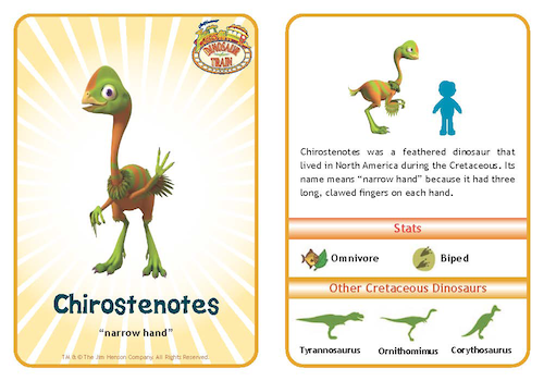 "Dinosaur Train" trading card for Chirostenotes, a feathered dinosaur