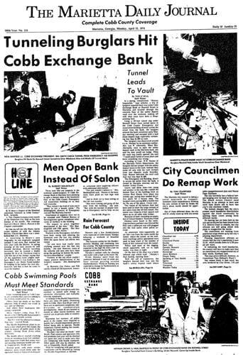 Marietta Daily Journal Front Page: Tunneling Burglars Hit Cobb Exchange Bank