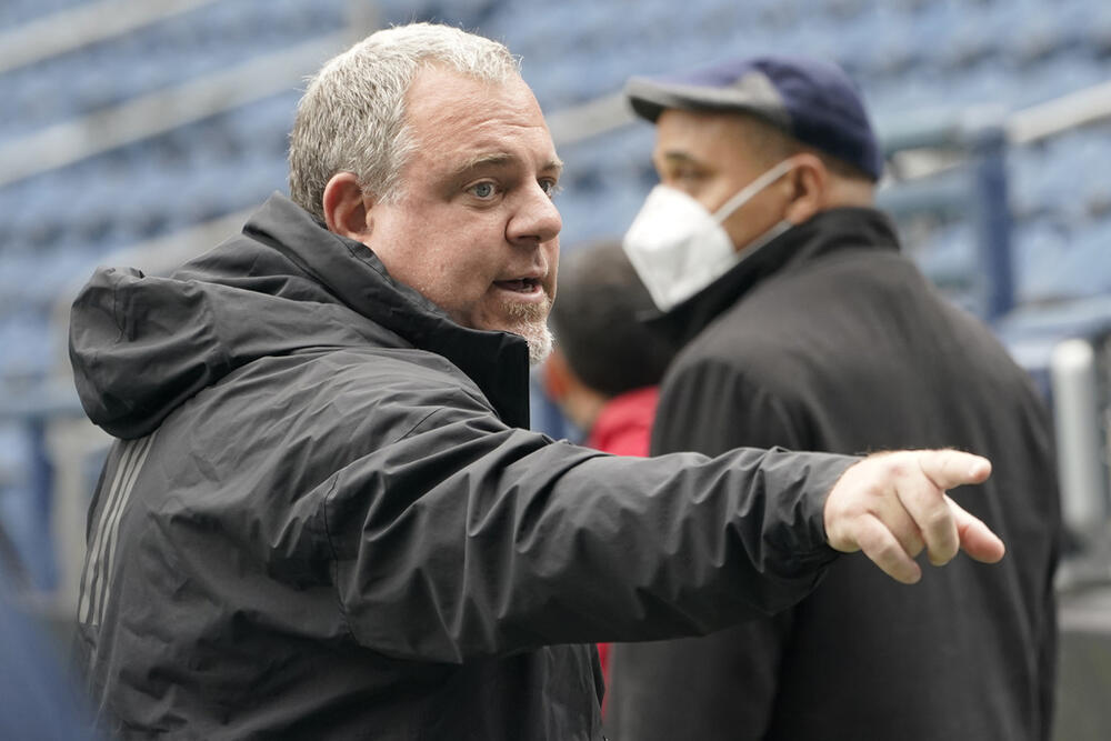 FILE - Garth Lagerwey, then-general manager of the Seattle Sounders soccer team, gestures during training, May 3, 2022, in Seattle. (AP Photo/Ted S. Warren, File)