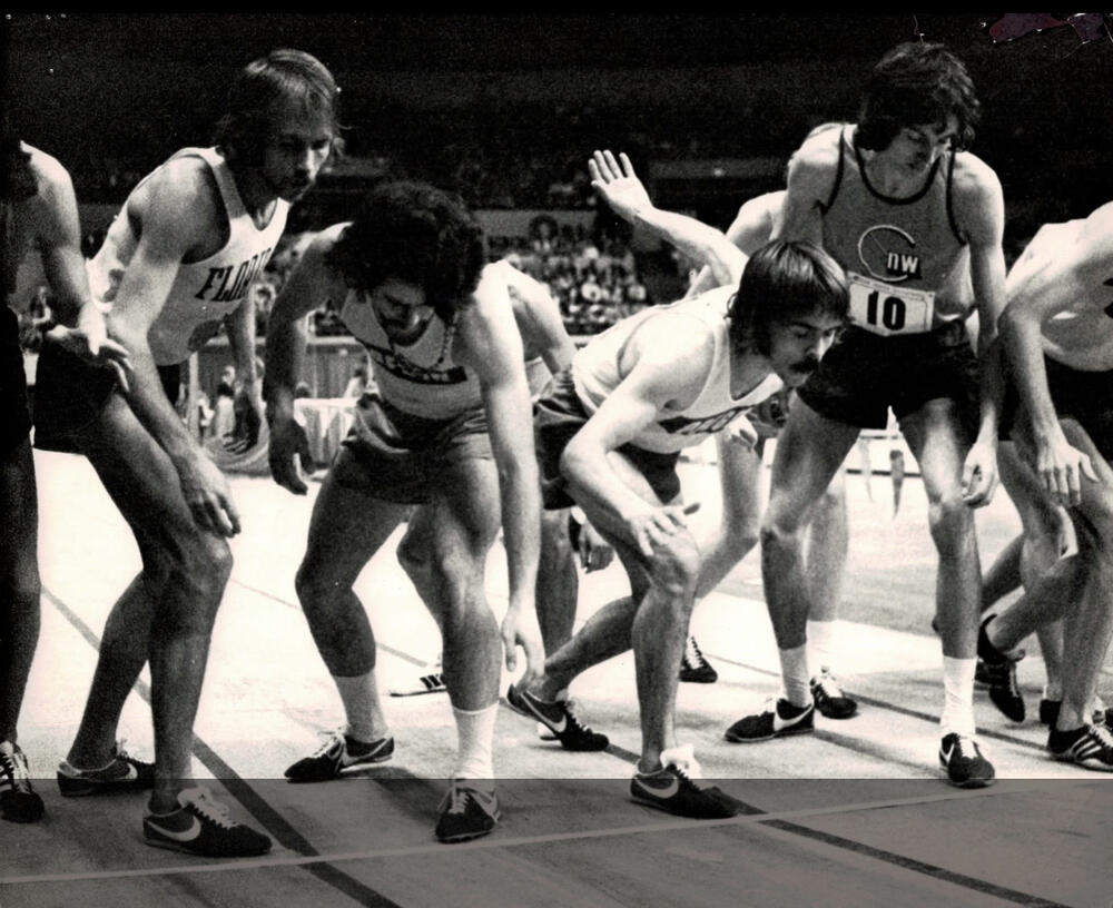 Jeff Galloway (L) vs Don Kardong, Steve Prefontaine.