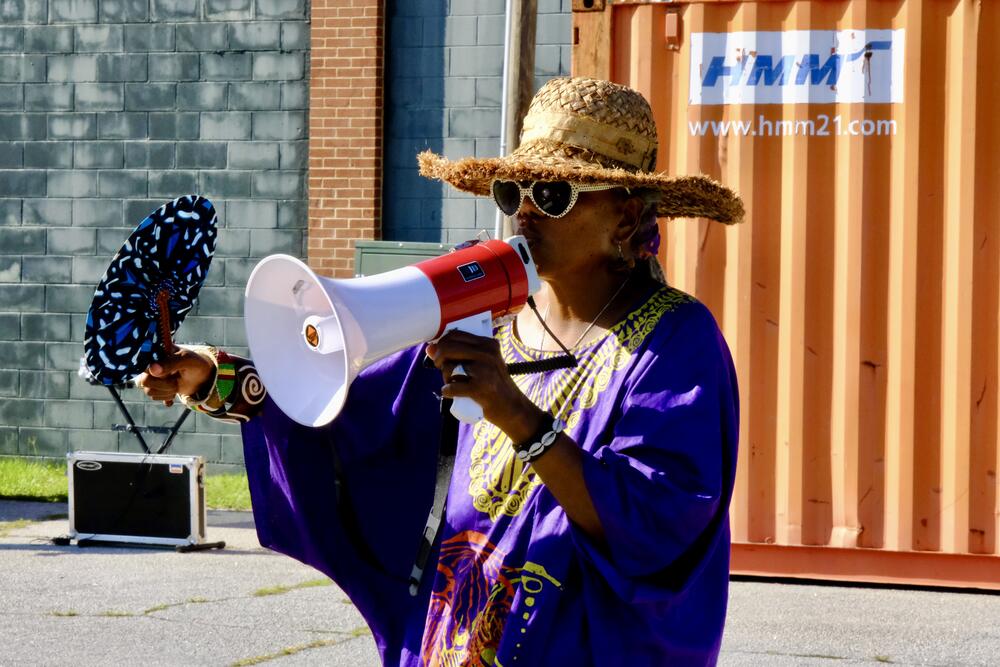 Tybee Island activist Julia Pearce speaks at the Good Trouble Lives On protest in Savannah on July 17, 2025.