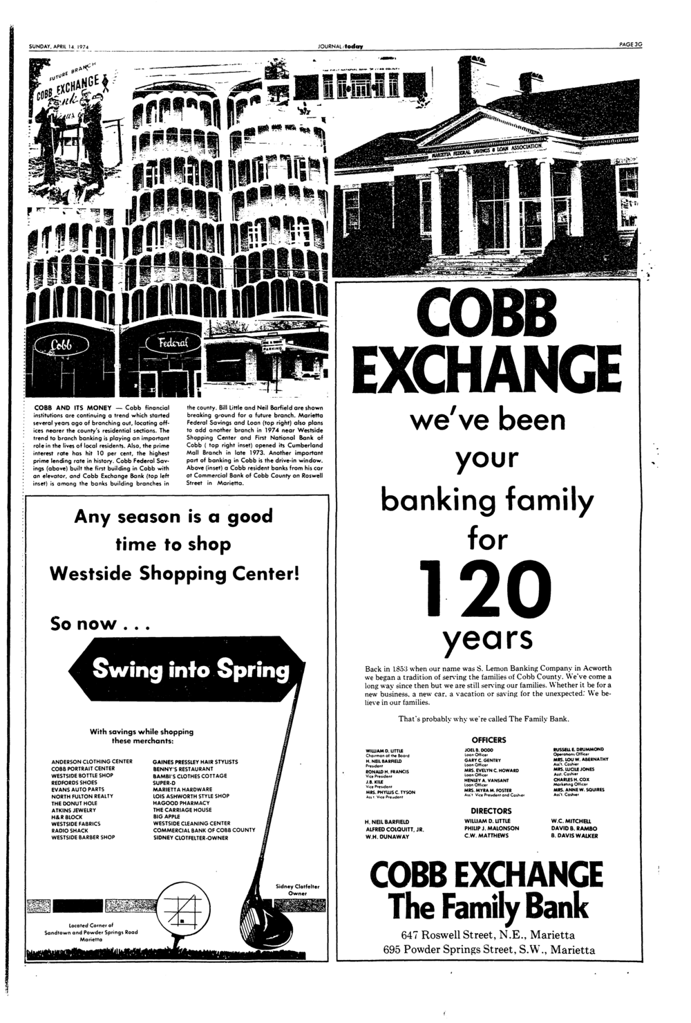 Cobb Exchange Bank Advertisement - 1974
