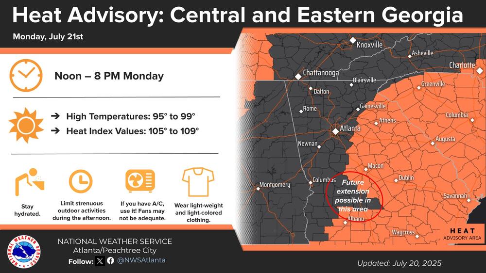 Forecasts from the National Weather Service for thr week of July 21, 2025.