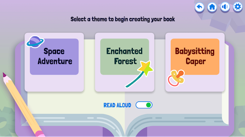 Story Builder Themes: Space Adventure, Enchanted Forest, and Babysitting Caper