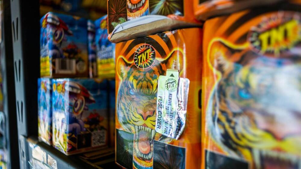 Fireworks displayed on a retail shelf