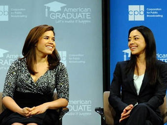 Actresses America Ferrera (l) and Aimee Garcia speak about the value of their high school education.