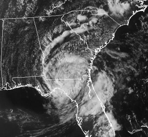 Tropical Depression Beryl spinning over the Georgia-Florida state line. (Image: WeatherTap.com)