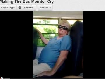 A screen capture of the Karen Klein from the YouTube video "Making the Bus Monitor Cry."