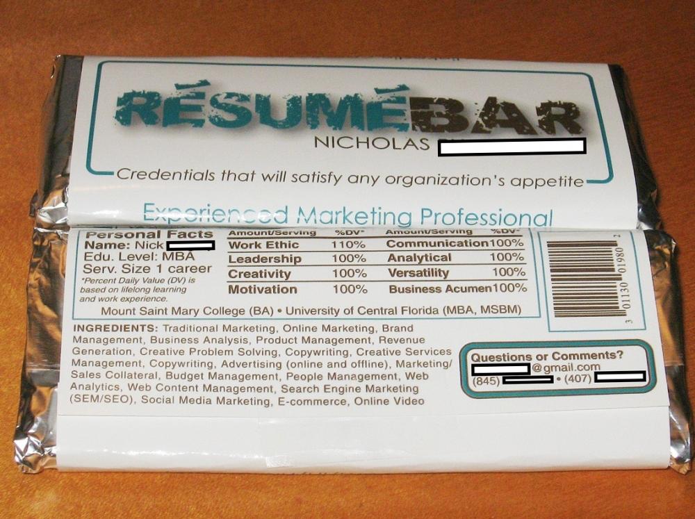 Chocolate Bar Resume