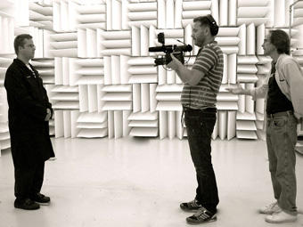Dave, far right, in a live-action shot on the job.
