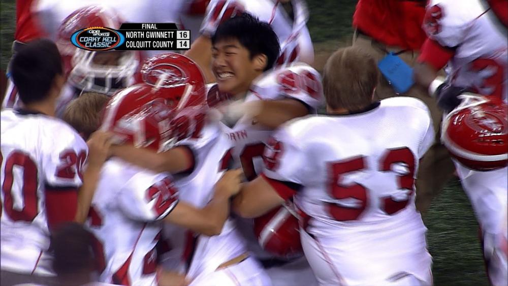 The North Gwinnett Bulldogs celebrate their 2012 Corky Kell Classic win